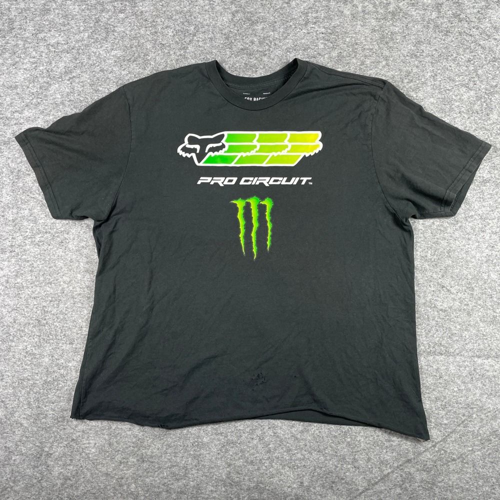 Fox Racing T Shirt Mens XXL Black Monster Energy Pro Circuit Cropped Motocross